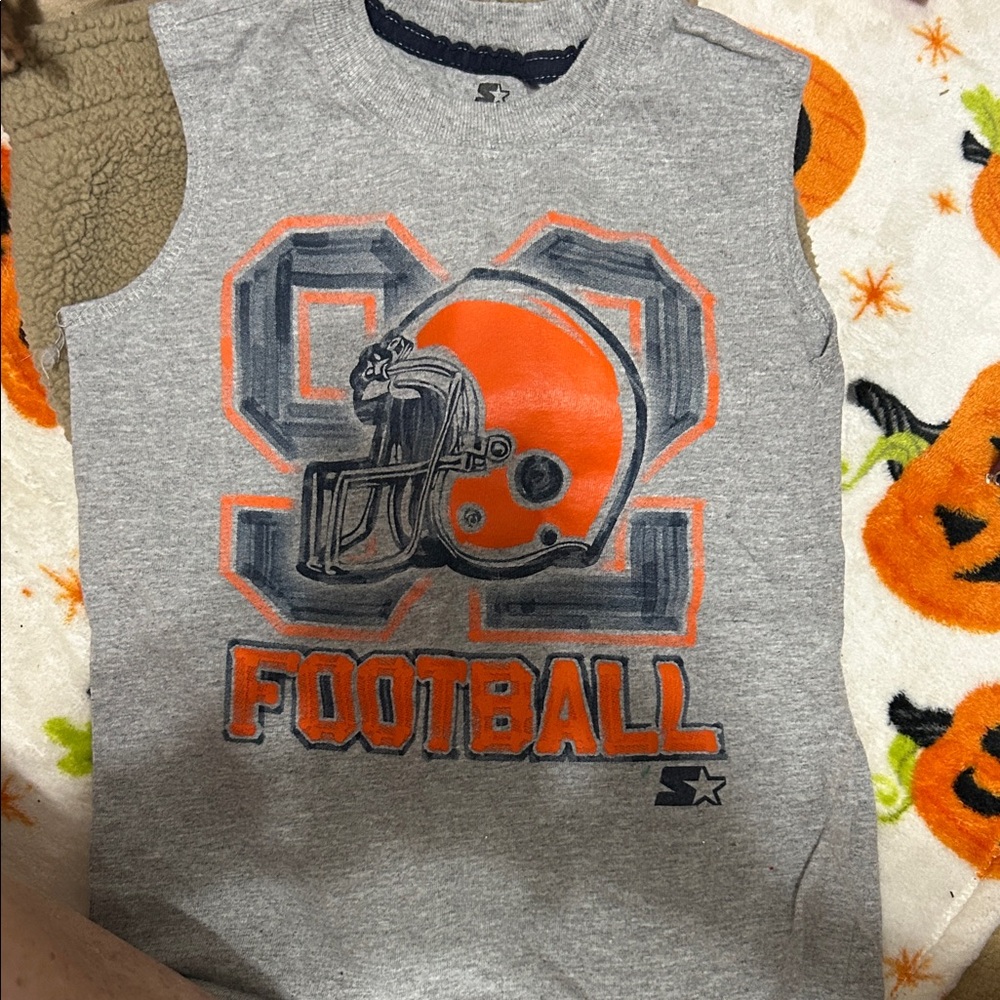 STARTER Gray and Orange Football Sleeveless Tee